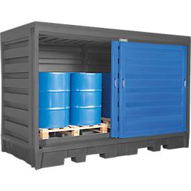 Gefahrstoffdepot asecos, Polyethylen, unterfahrbar, B 3200 x T 1740 x H 2170, für 8 Fässer à 200 l