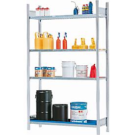 Gefahrstoffregal asecos REG 1364, B 1360 x T 637 x H 2000, mit 40 l Auffangwanne und 3 Stahl-Gitterostböden