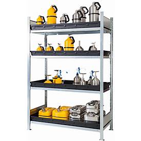 Gefahrstoffregal asecos RSW 1364, B 1360 x T 637 x H 2000, 4 höhenverstellbare 36 l PE-Auffangwannen