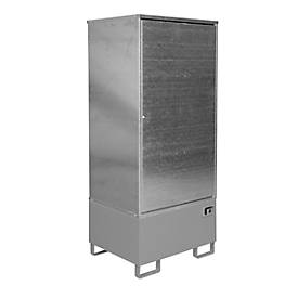 Gefahrstoffschrank BAUER GS-1, Stahlblech, unterfahrbar, für 1 x 200 l Fass, B 840 x T 690 x H 1930 mm, grau