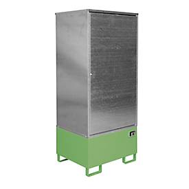 Gefahrstoffschrank BAUER GS-1, Stahlblech, unterfahrbar, für 1 x 200 l Fass, B 840 x T 690 x H 1930 mm, grün