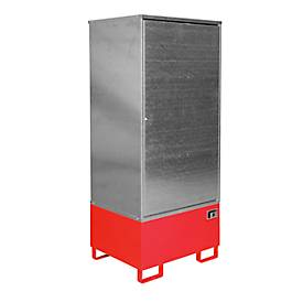 Gefahrstoffschrank BAUER GS-1, Stahlblech, unterfahrbar, für 1 x 200 l Fass, B 840 x T 690 x H 1930 mm, rot