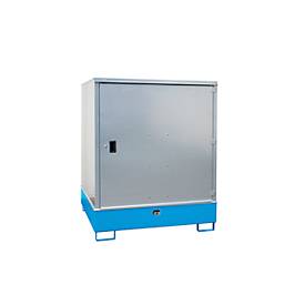 Gefahrstoffschrank BAUER GS-3, Stahlblech, unterfahrbar, für 4 x 200 l Fässer, B 1475 x T 1460 x H 1805 mm, blau