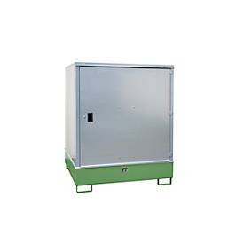 Gefahrstoffschrank BAUER GS-3, Stahlblech, unterfahrbar, für 4 x 200 l Fässer, B 1475 x T 1460 x H 1805 mm, grün