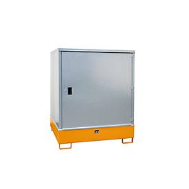 Gefahrstoffschrank BAUER GS-3, Stahlblech, unterfahrbar, für 4 x 200 l Fässer, B 1475 x T 1460 x H 1805 mm, orange