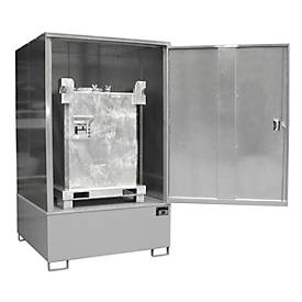 Gefahrstoffschrank BAUER GS-4, Stahlblech, unterfahrbar, für 1 x 1000 l IBC, B 1475 x T 1460 x H 2410 mm, grau