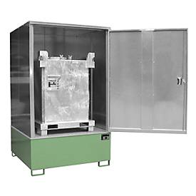 Gefahrstoffschrank BAUER GS-4, Stahlblech, unterfahrbar, für 1 x 1000 l IBC, B 1475 x T 1460 x H 2410 mm, grün