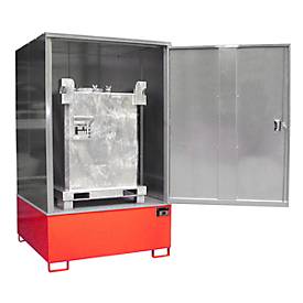 Gefahrstoffschrank BAUER GS-4, Stahlblech, unterfahrbar, für 1 x 1000 l IBC, B 1475 x T 1460 x H 2410 mm, rot
