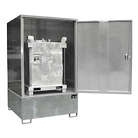 Gefahrstoffschrank BAUER GS-4, Stahlblech, unterfahrbar, für 1 x 1000 l IBC, B 1475 x T 1460 x H 2410 mm, verzinkt
