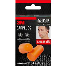 Gehörschutzstöpsel 3M 1100, Einweg, SNR-Wert 35 dB, Weichschaum, orange, 4 Paar, in Aufbewahrungsbox