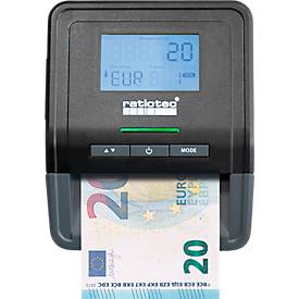 Geldscheinprüfer ratiotec® Smart Protect Plus, EZB-Standard, IR/MG/MT/SD, 3 Währungen, LC-Display & Warnsignal, Zählfunktion, USB/microSD, schwarz