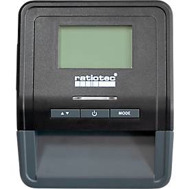Geldscheinprüfer ratiotec® Smart Protect Plus, EZB-Standard, IR/MG/MT/SD, 3 Währungen, LC-Display & Warnsignal, Zählfunktion, USB/microSD, schwarz