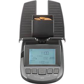 Geldwaage ratiotec® RS 2000, für Münzen & Banknoten, Währungsoptionen EUR/GBP/CHF, USB-Anschluss, Wechselgeld, L 190 x B 130 x H 148 mm, anthrazit