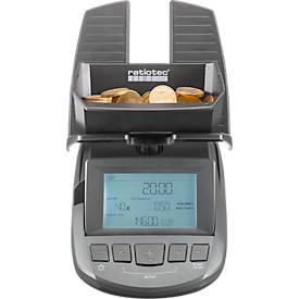 Geldwaage ratiotec® RS 2000, für Münzen & Banknoten, Währungsoptionen EUR/GBP/CHF, USB-Anschluss, Wechselgeld, L 190 x B 130 x H 148 mm, anthrazit