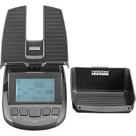 Geldwaage ratiotec® RS 2000, für Münzen & Banknoten, Währungsoptionen EUR/GBP/CHF, USB-Anschluss, Wechselgeld, L 190 x B 130 x H 148 mm, anthrazit