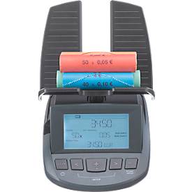 Geldwaage ratiotec® RS 2000, für Münzen & Banknoten, Währungsoptionen EUR/GBP/CHF, USB-Anschluss, Wechselgeld, L 190 x B 130 x H 148 mm, anthrazit