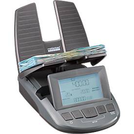 Geldwaage ratiotec® RS 2000, für Münzen & Banknoten, Währungsoptionen EUR/GBP/CHF, USB-Anschluss, Wechselgeld, L 190 x B 130 x H 148 mm, anthrazit