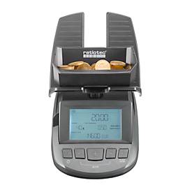 Geldwaage Ratiotec RS2000, f. Münzen & Banknoten, EUR/GBP/CHF, dynam. Wiegen EUR 1 & 2 gemischt, Druckfunktion