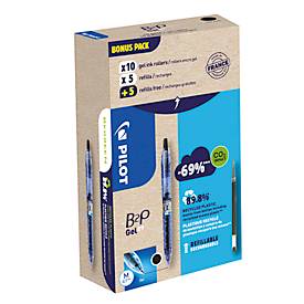 Gelschreiber PILOT Bottle 2 Pen BeGreen, schwarz, Strichbreite 0,4 mm, dokumentenecht, nachfüllbar, 89 % Recyclingmaterial, 10 Stück + 10 Minen schwarz