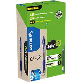 Gelschreiber PILOT G2-7, blau, Strichbreite 0,4 mm, dokumentenecht, nachfüllbar, 70 % Recycling-Kunststoff, 12 Stück + 12 Minen blau