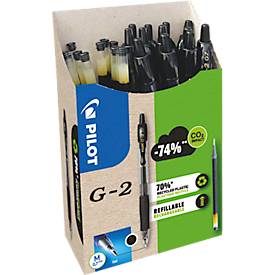 Gelschreiber PILOT G2-7, schwarz, Strichbreite 0,4 mm, dokumentenecht, nachfüllbar, 70 % Recycling-Kunststoff, 12 Stück + 12 Minen schwarz