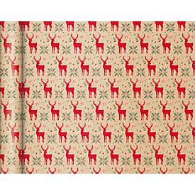 Geschenkpapier Clairefontaine Rote Rentiere, für Weihnachten, braun-rot mit Rentierdekor, 5 Tinyrollen mit jeweils L 5 m