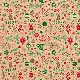 Geschenkpapier Clairefontaine Weihnachtsdekorationen, 1 Rolle mit L 50 m x B 700 mm, 1-seitig bedruckt, Kraftpapier, braun-rot
