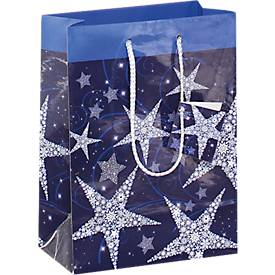 Geschenktasche Sigel Shining Stars, für Weihnachten, kleine Ausführung, 5 Stück, Glanzlackierung, B 170 x T 90 x H 320 m