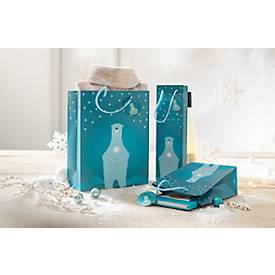 Geschenktasche Weihnachten Sigel 'Polar Bear', 5 Stück, B 170 x H 230 mm, Papier, petrol