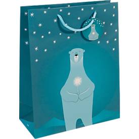 Geschenktasche Weihnachten Sigel 'Polar Bear', 5 Stück, B 260 x H 330 mm, Papier, petrol
