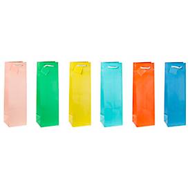 Geschenktüte für Flaschen „Trendfarben“, mit Tragekordel & Beschriftungsschild, B 100 x T 90 x H 330 mm, PP-Folie, 12 St