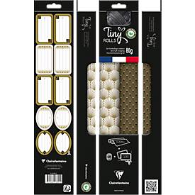 Geschenkverpackungs-Set Clairefontaine, gold-schwarz, 2 Tinyrollen Geschenkpapier L 5 m x B 350 mm, Geschenkband L 20 m & 10 Geschenkanhänger
