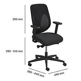 Giroflex Bürostuhl 353, mit Armlehnen, Auto-Synchronmechanik, Muldensitz, 3D-Netz-Rückenlehne, schwarz/schwarz