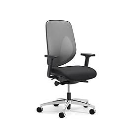 Giroflex Bürostuhl 353, mit Armlehnen, Auto-Synchronmechanik, Muldensitz, grau/schwarz/alusilber