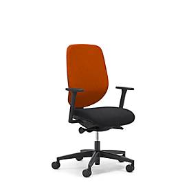 Giroflex Bürostuhl 353, mit Armlehnen, Auto-Synchronmechanik, Muldensitz, orange/schwarz