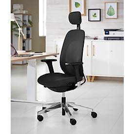 Giroflex Bürostuhl 40, mit Armlehnen, Synchronmechanik, Muldensitz, Lordosen- & Kopfstütze, schwarz/alusilber