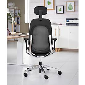 Giroflex Bürostuhl 40, mit Armlehnen, Synchronmechanik, Muldensitz, Lordosen- & Kopfstütze, schwarz/alusilber