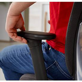 Giroflex Bürostuhl 40, mit Armlehnen, Synchronmechanik, Muldensitz, Lordosen- & Kopfstütze, schwarz/alusilber