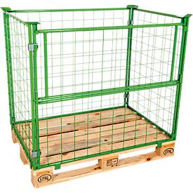 Gitteraufsatzrahmen, für Europaletten, Nutzlast bis 800 kg, Öffnungsklappe, stapelbar, L 1200 x B 800 x H 1000 mm, Stahl, maigrün RAL 6017