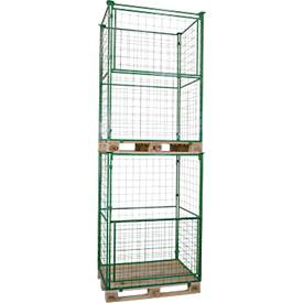 Gitteraufsatzrahmen, für Europaletten, Nutzlast bis 800 kg, Öffnungsklappe, stapelbar, L 1200 x B 800 x H 1600 mm, Stahl, maigrün RAL 6017