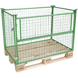 Gitteraufsatzrahmen, für Europaletten, Nutzlast bis 800 kg, Öffnungsklappe, stapelbar, L 1200 x B 800 x H 800 mm, Stahl, maigrün RAL 6017