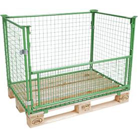 Gitteraufsatzrahmen, für Europaletten, Nutzlast bis 800 kg, Öffnungsklappe, stapelbar, L 1200 x B 800 x H 800 mm, Stahl, maigrün RAL 6017