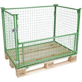 Gitteraufsatzrahmen, für Europaletten, Nutzlast bis 800 kg, Öffnungsklappe, stapelbar, L 800 x B 1200 x H 1000 mm, Stahl, maigrün RAL 6017