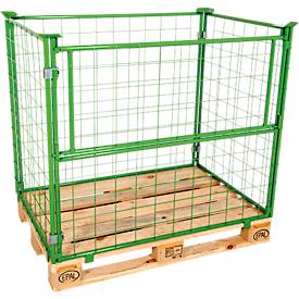 Gitteraufsatzrahmen, für Europaletten, Nutzlast bis 800 kg, Öffnungsklappe, stapelbar, L 800 x B 1200 x H 800 mm, Stahl, maigrün RAL 6017