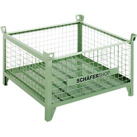 Gitterbehälter Schäfer Shop Select, mit festen Wänden, B 1200 x T 800 x H 605 mm, resedagrün RAL 6011, Traglast bis 1000 kg
