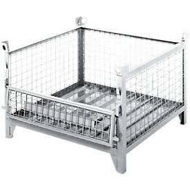 Gitterbehälter Schäfer Shop Select, mit halbklappbarer Wand, B 1000 x T 800 x H 605 mm, feuerverzinkt, Traglast bis 1000 kg