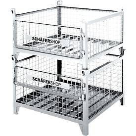 Gitterbehälter Schäfer Shop Select, mit halbklappbarer Wand, B 1000 x T 800 x H 605 mm, feuerverzinkt, Traglast bis 1000 kg