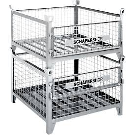 Gitterbehälter Schäfer Shop Select, mit halbklappbarer Wand, B 1000 x T 800 x H 605 mm, feuerverzinkt, Traglast bis 1000 kg