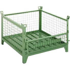 Gitterbehälter Schäfer Shop Select, mit halbklappbarer Wand, B 1000 x T 800 x H 605 mm, resedagrün RAL 6011, Traglast bis 1000 kg