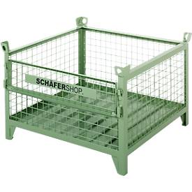 Gitterbehälter Schäfer Shop Select, mit halbklappbarer Wand, L 1000 x B 800 x H 605 mm, resedagrün  mm, resedagrün RAL 6011, Traglast bis 1000 kg
